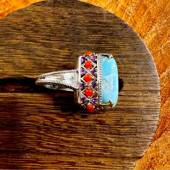🌟I’m REAL & REAL pretty!🌟Genuine Silver, Turquoise, Coral & Amethyst Ring SZ 7 - Picture 13 of 15